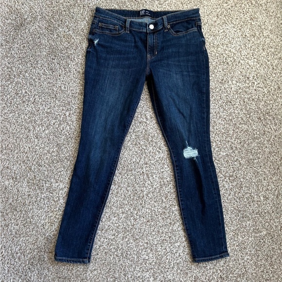 Gap Denim Legging Dark Wash Distressed Skinny Jeans Stretch Casual Size 10 30 - Picture 1 of 7